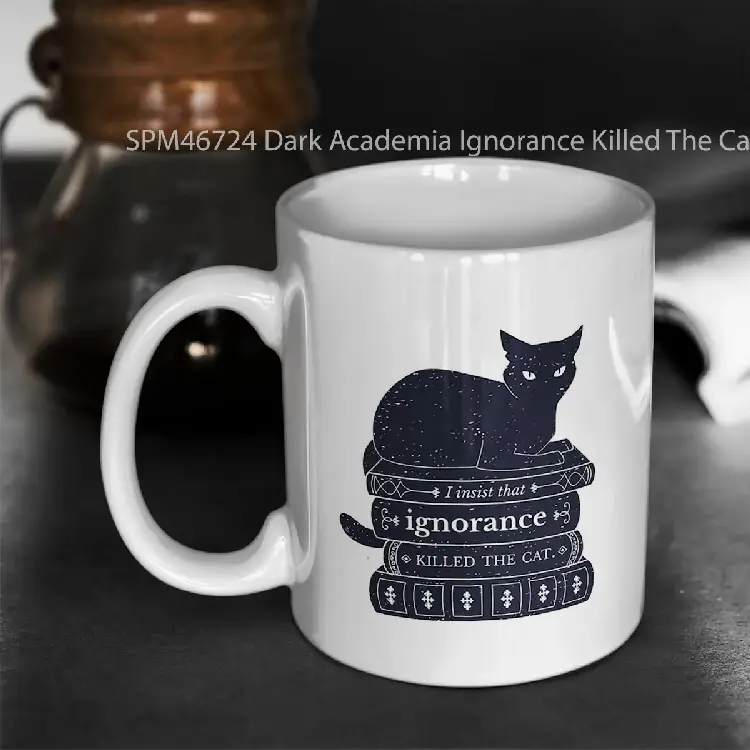 SPM46724 Dark Academia Ignorance Killed The Cat Gelas Keramik Supermug
