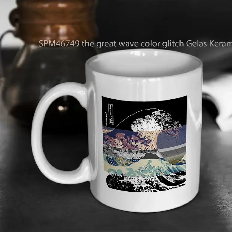 SPM46749 the great wave color glitch Gelas Keramik Supermug
