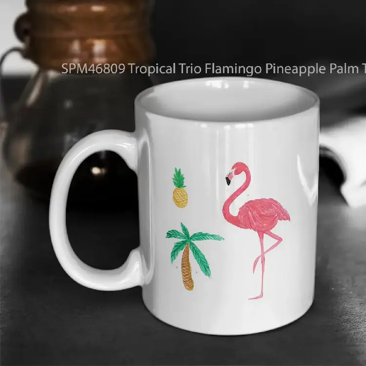 SPM46809 Tropical Trio Flamingo Pineapple Palm Tree Gelas Keramik Supermug