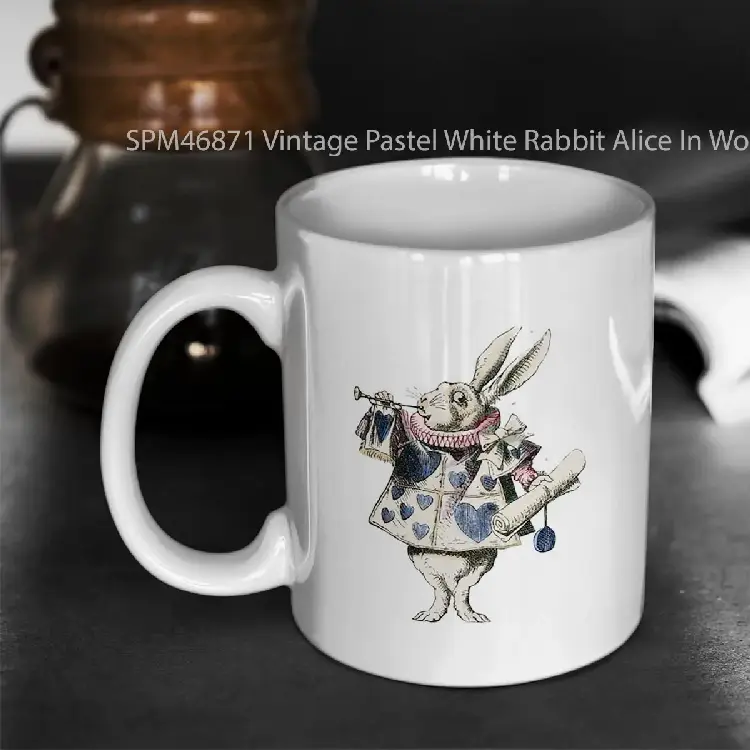 SPM46871 Vintage Pastel White Rabbit Alice In Wonderland Gelas Keramik Supermug