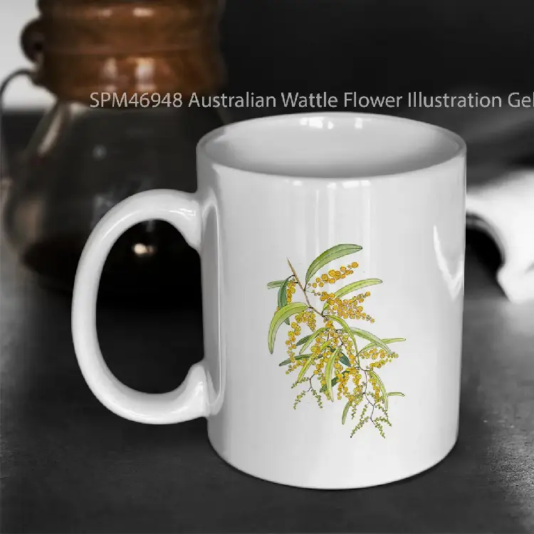 SPM46948 Australian Wattle Flower Illustration Gelas Keramik Supermug