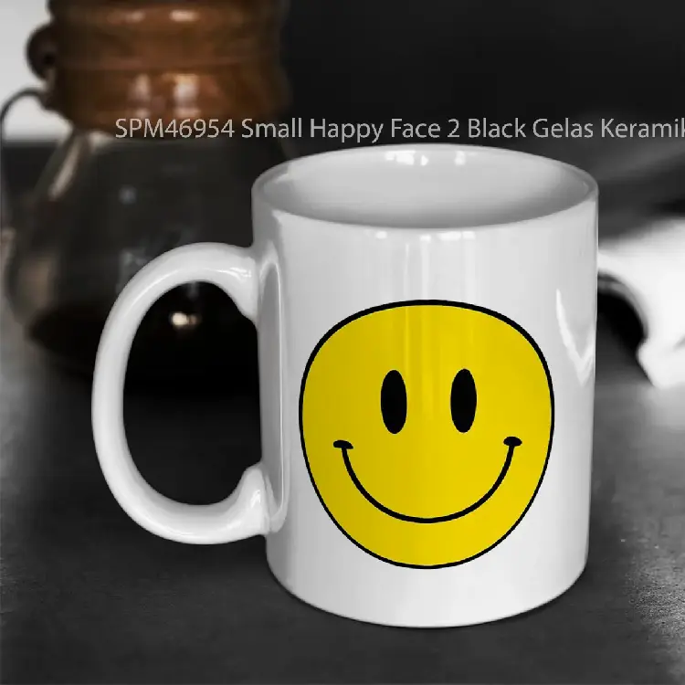 SPM46954 Small Happy Face 2 Black Gelas Keramik Supermug