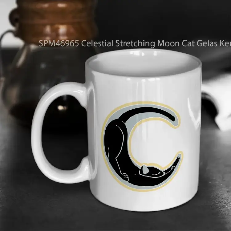 SPM46965 Celestial Stretching Moon Cat Gelas Keramik Supermug
