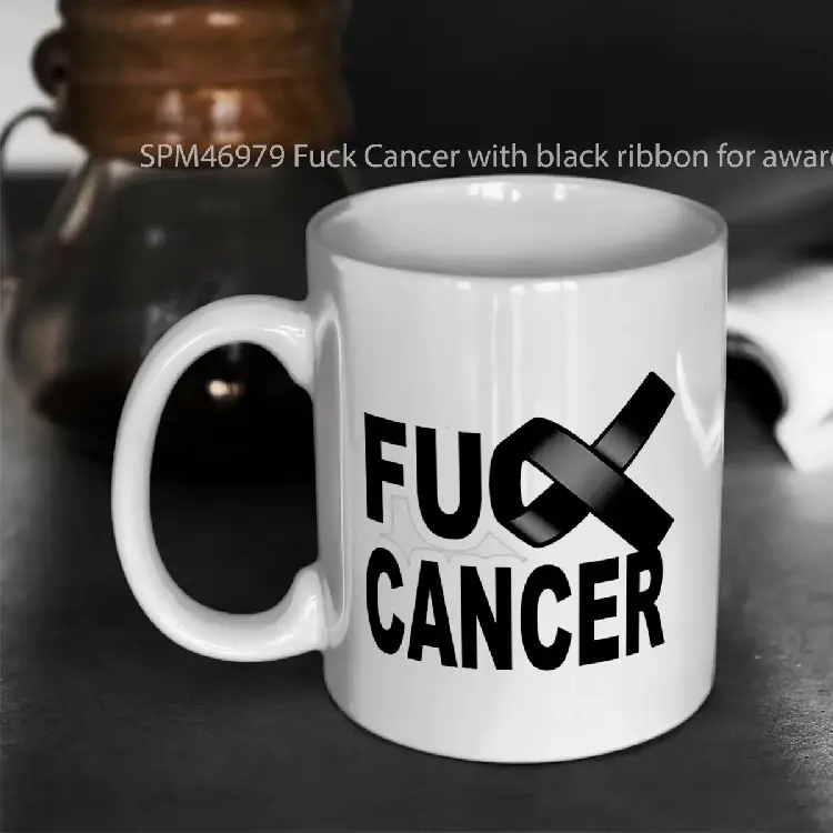 SPM46979 Fuck Cancer with black ribbon for awareness and fighting disease Gelas Keramik Supermug