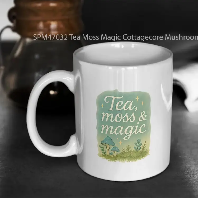 SPM47032 Tea Moss Magic Cottagecore Mushroom in Blue Green Gelas Keramik Supermug