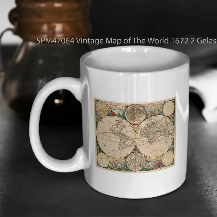 SPM47064 Vintage Map of The World 1672 2 Gelas Keramik Supermug