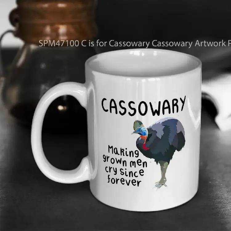 SPM47100 C is for Cassowary Cassowary Artwork Powerful Flightless Bird Illustration and Tropical Rainforest Wildlife Design Gelas Keramik Supermug