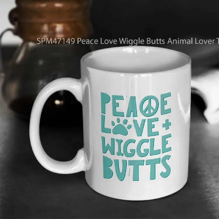 SPM47149 Peace Love Wiggle Butts Animal Lover Turquoise Gelas Keramik Supermug