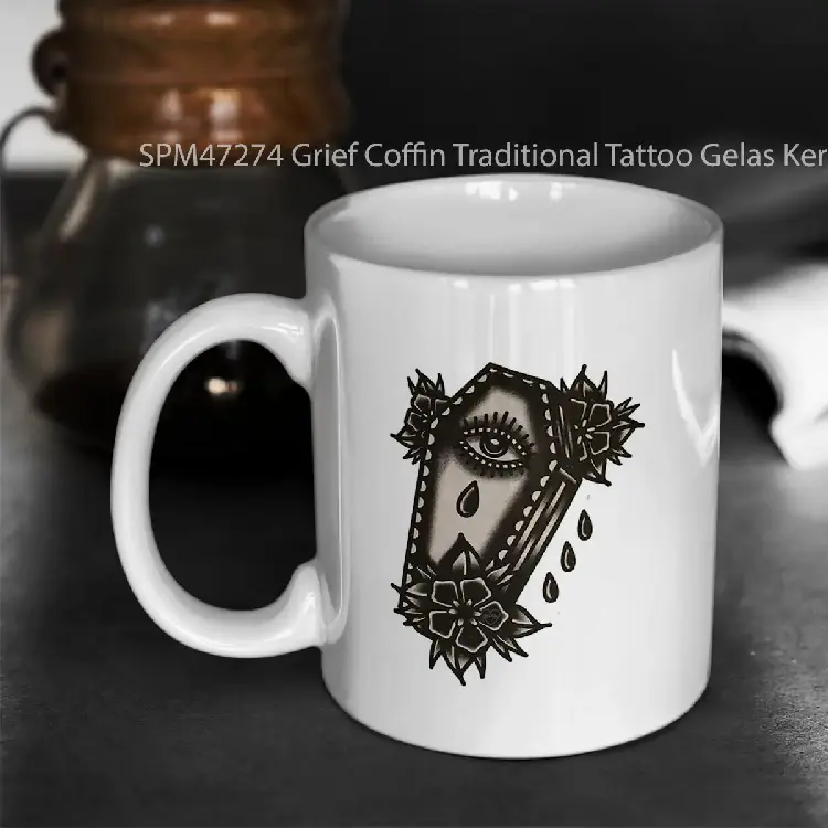 SPM47274 Grief Coffin Traditional Tattoo Gelas Keramik Supermug