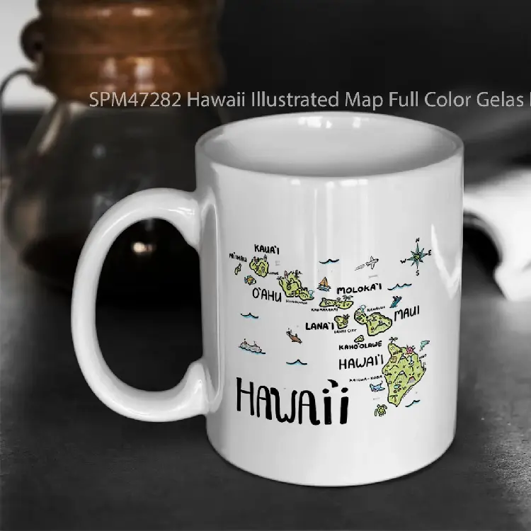 SPM47282 Hawaii Illustrated Map Full Color Gelas Keramik Supermug