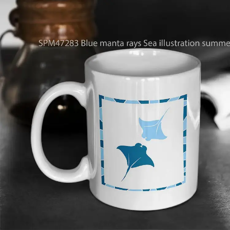 SPM47283 Blue manta rays Sea illustration summer Gelas Keramik Supermug