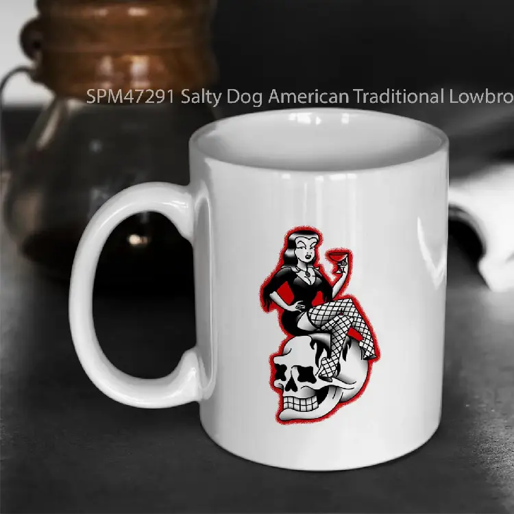 SPM47291 Salty Dog American Traditional Lowbrow Femme Fatale Horror Pin up Gelas Keramik Supermug
