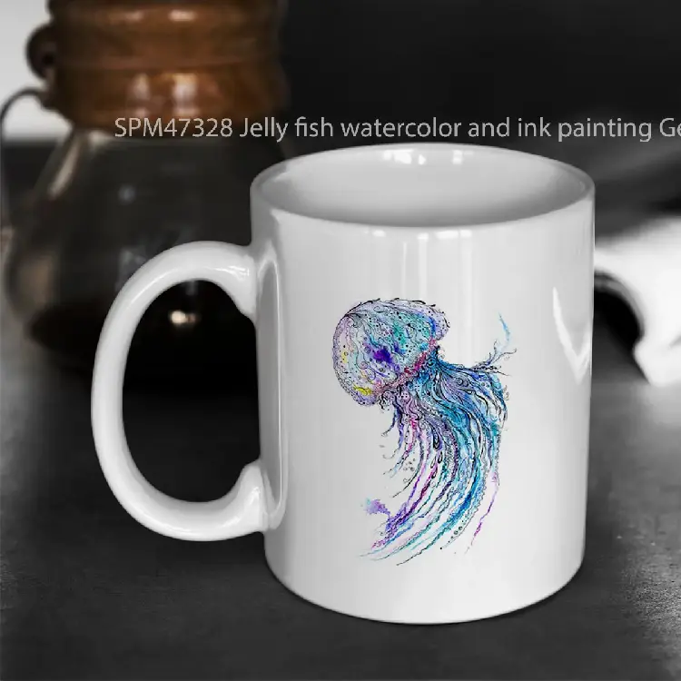 SPM47328 Jelly fish watercolor and ink painting Gelas Keramik Supermug