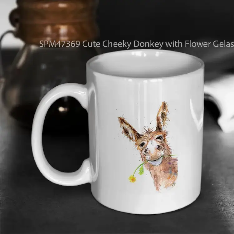 SPM47369 Cute Cheeky Donkey with Flower Gelas Keramik Supermug