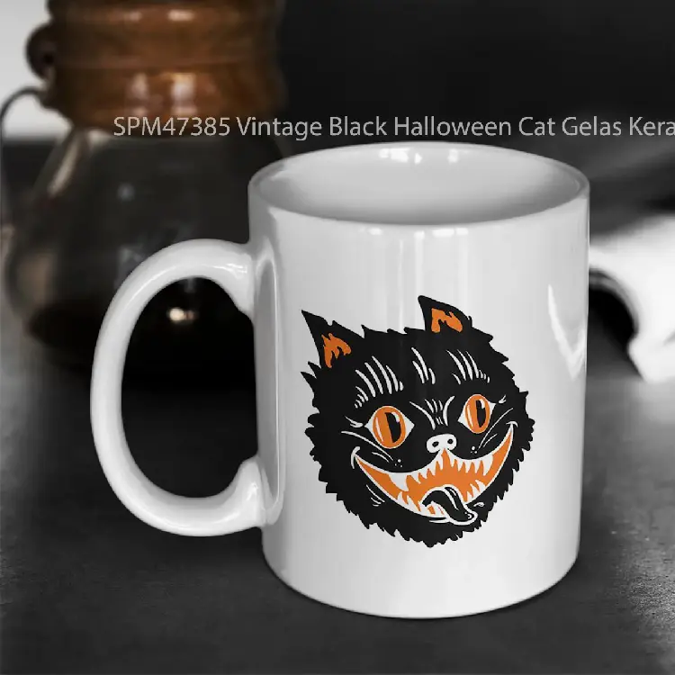SPM47385 Vintage Black Halloween Cat Gelas Keramik Supermug
