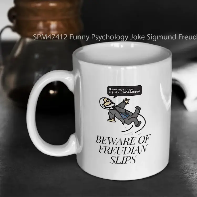 SPM47412 Funny Psychology Joke Sigmund Freud Beware of Freudian Slips Gelas Keramik Supermug