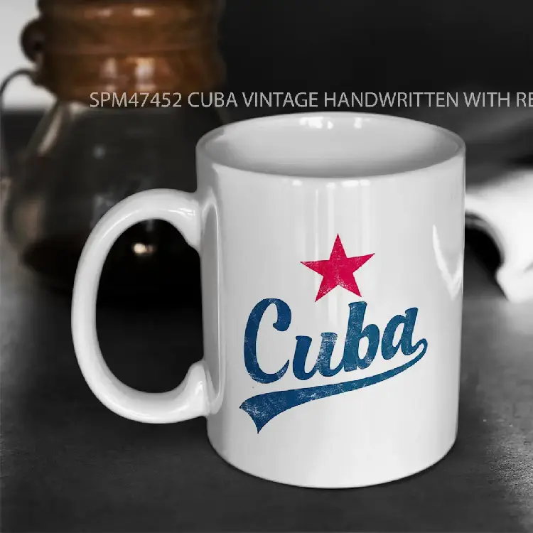SPM47452 CUBA VINTAGE HANDWRITTEN WITH RED STAR BY SUBGIRL Gelas Keramik Supermug