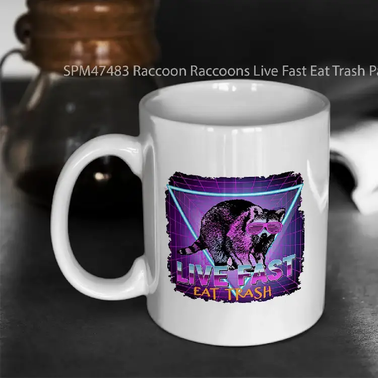 SPM47483 Raccoon Raccoons Live Fast Eat Trash Panda Funny Retro Gift Gelas Keramik Supermug