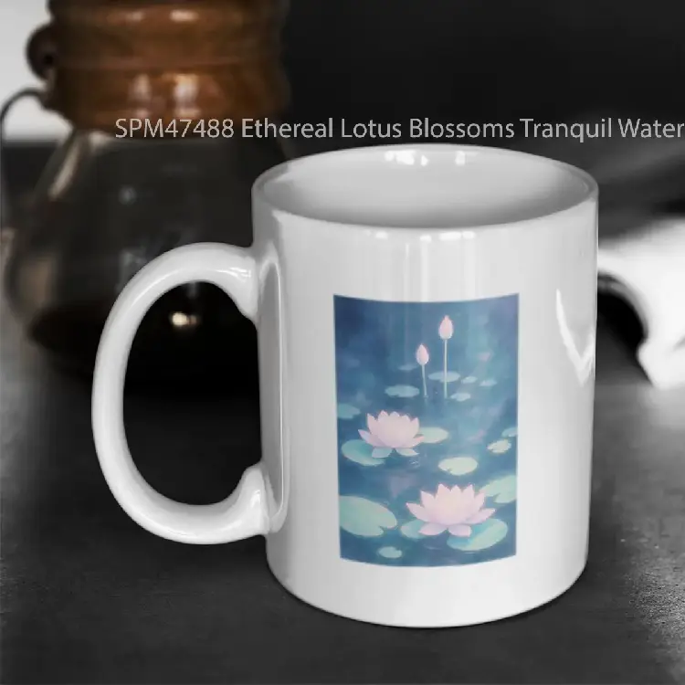 SPM47488 Ethereal Lotus Blossoms Tranquil Water Lily Dreamscape Gelas Keramik Supermug