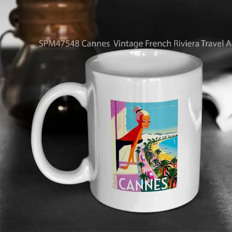 SPM47548 Cannes  Vintage French Riviera Travel Advertising Print Gelas Keramik Supermug