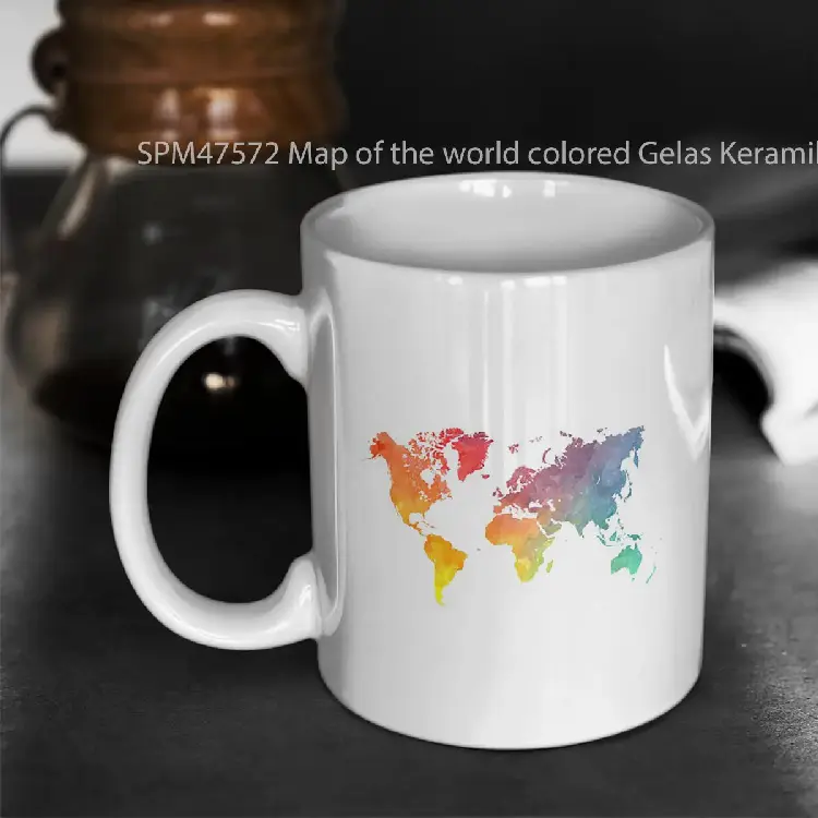 SPM47572 Map of the world colored Gelas Keramik Supermug