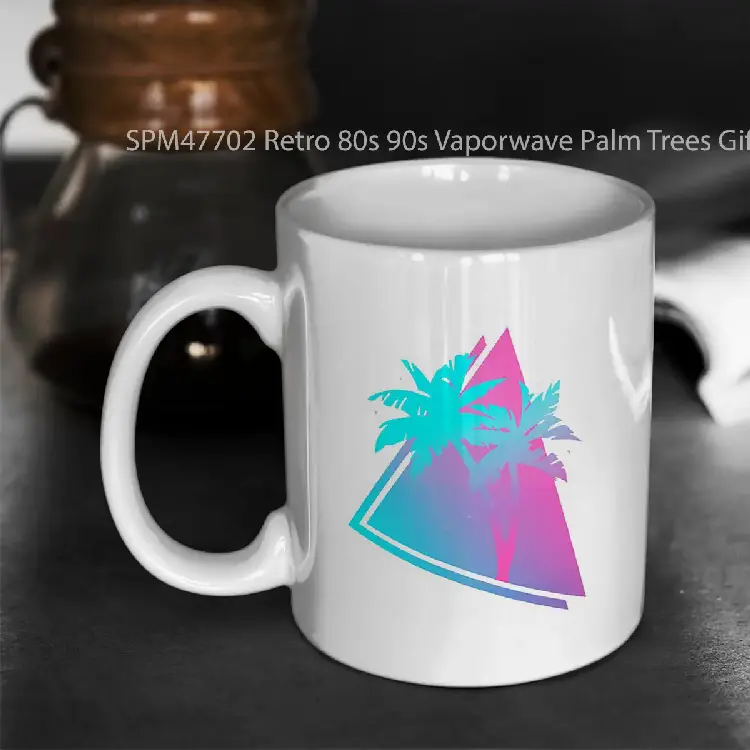 SPM47702 Retro 80s 90s Vaporwave Palm Trees Gift Pink blue design design Gelas Keramik Supermug