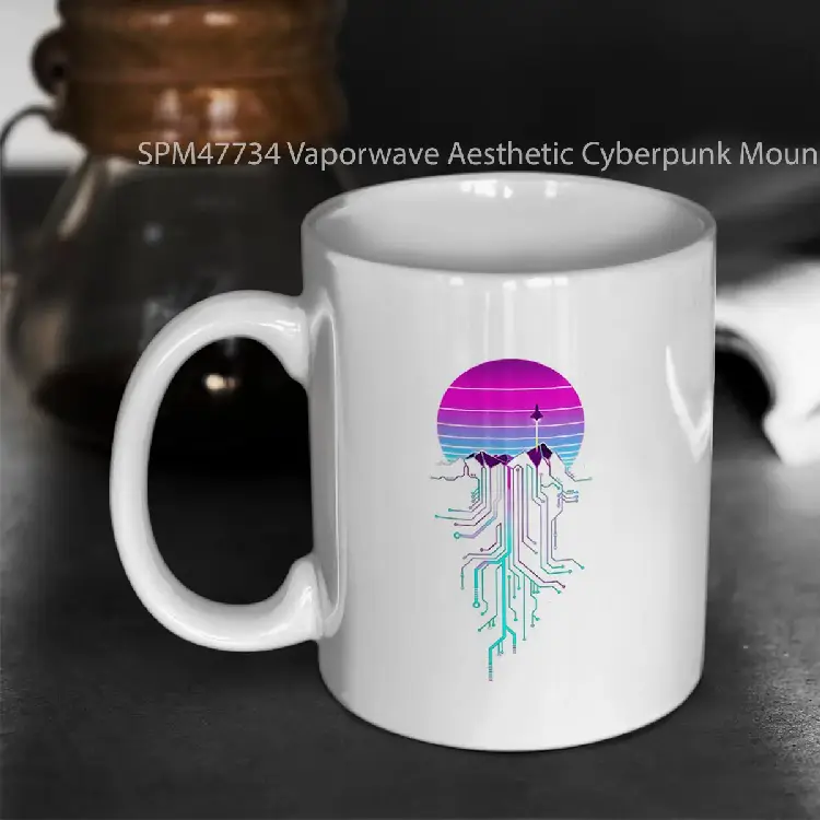 SPM47734 Vaporwave Aesthetic Cyberpunk Mountain Sunset Gelas Keramik Supermug