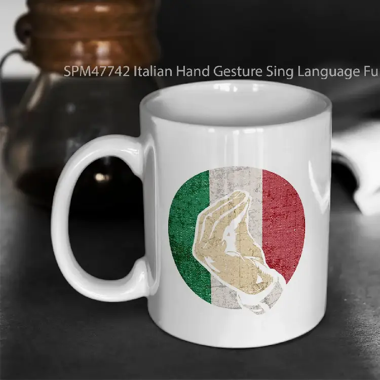 SPM47742 Italian Hand Gesture Sing Language Funny Italy Flag Vintage Gelas Keramik Supermug