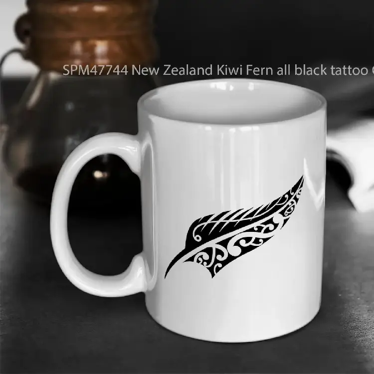 SPM47744 New Zealand Kiwi Fern all black tattoo Gelas Keramik Supermug