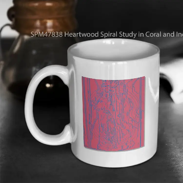 SPM47838 Heartwood Spiral Study in Coral and Indigo Gelas Keramik Supermug