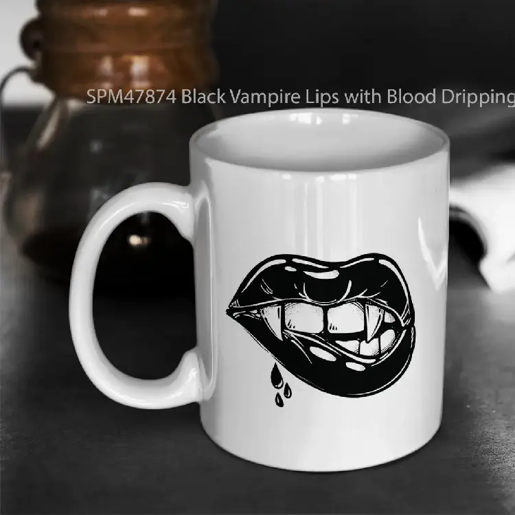 SPM47874 Black Vampire Lips with Blood Dripping Gelas Keramik Supermug
