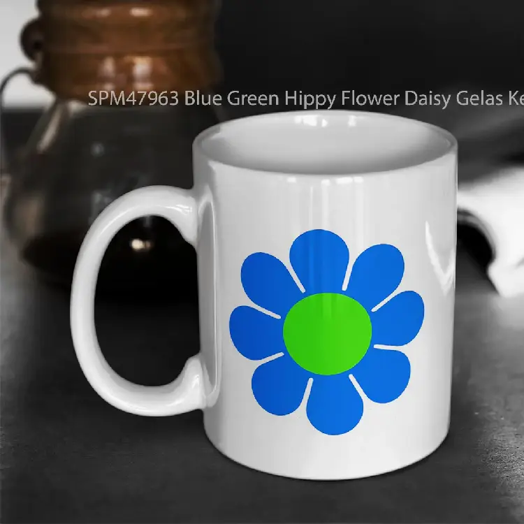 SPM47963 Blue Green Hippy Flower Daisy Gelas Keramik Supermug