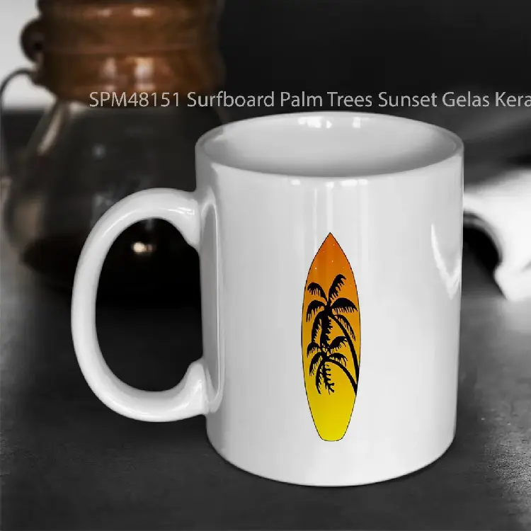 SPM48151 Surfboard Palm Trees Sunset Gelas Keramik Supermug