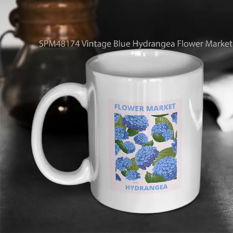 SPM48174 Vintage Blue Hydrangea Flower Market Gelas Keramik Supermug
