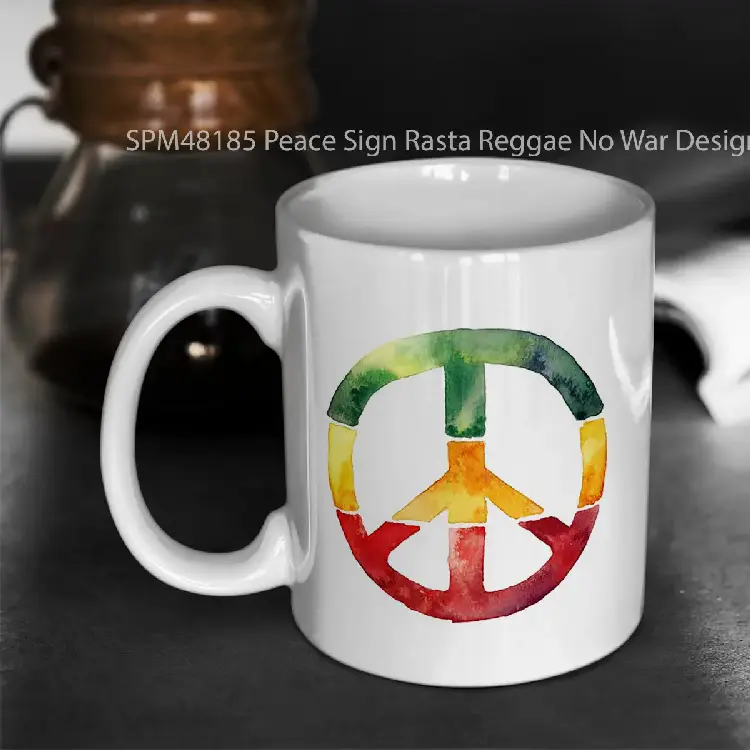 SPM48185 Peace Sign Rasta Reggae No War Design Rastafari Gift Gelas Keramik Supermug