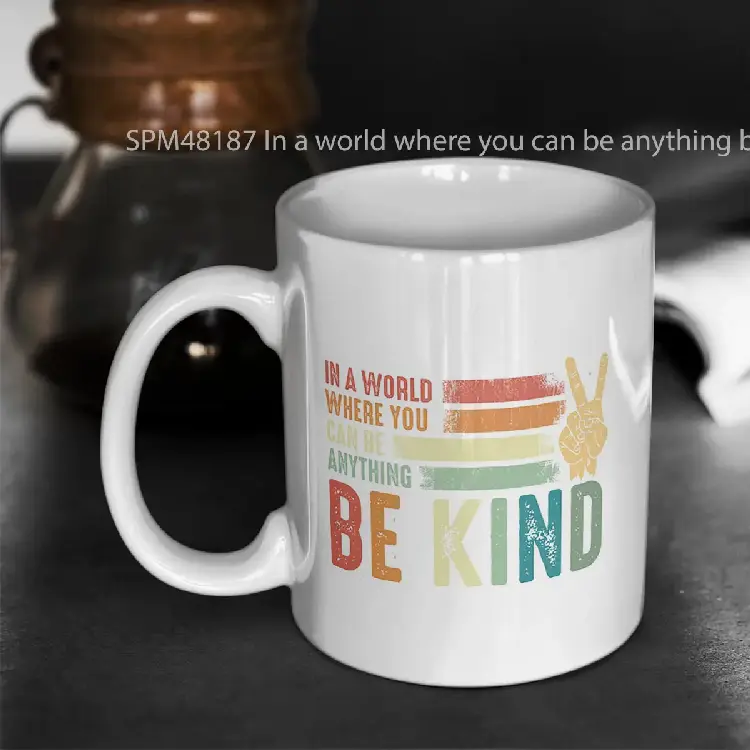 SPM48187 In a world where you can be anything be kind kindness inspirational gifts Peace hand sign Gelas Keramik Supermug