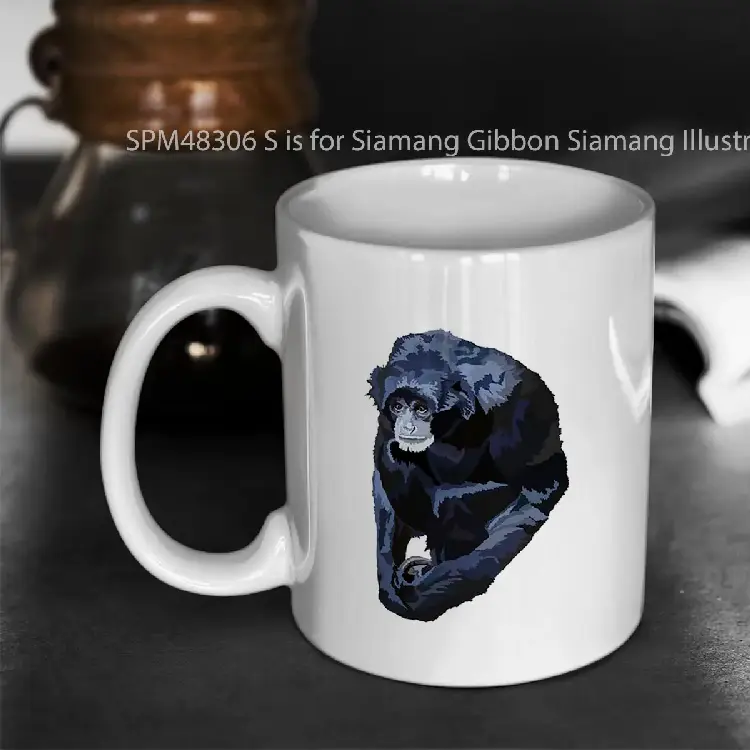 SPM48306 S is for Siamang Gibbon Siamang Illustration Majestic Primate Art for Wildlife and Nature Lovers Gelas Keramik Supermug