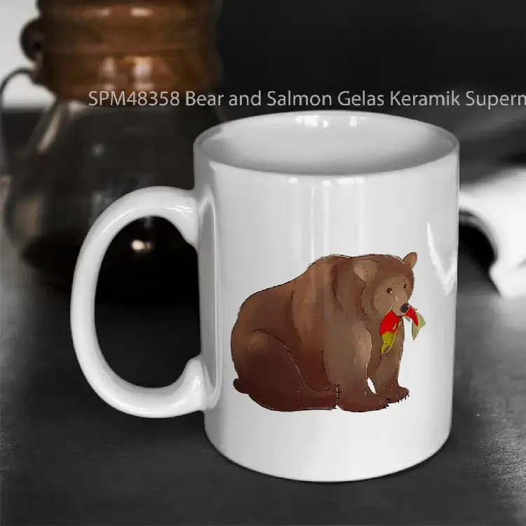 SPM48358 Bear and Salmon Gelas Keramik Supermug