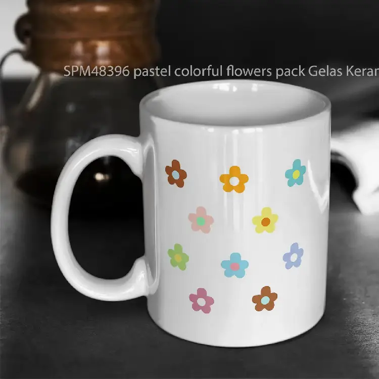 SPM48396 pastel colorful flowers pack Gelas Keramik Supermug