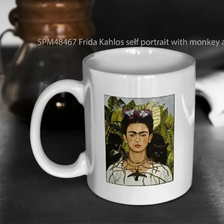 SPM48467 Frida Kahlos self portrait with monkey and cat Gelas Keramik Supermug
