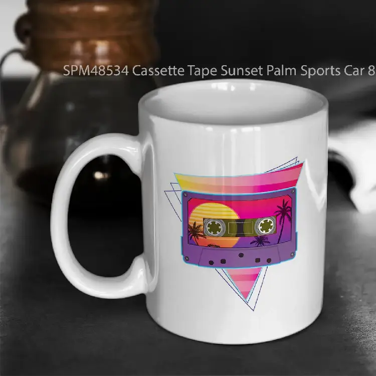 SPM48534 Cassette Tape Sunset Palm Sports Car 80s Gelas Keramik Supermug