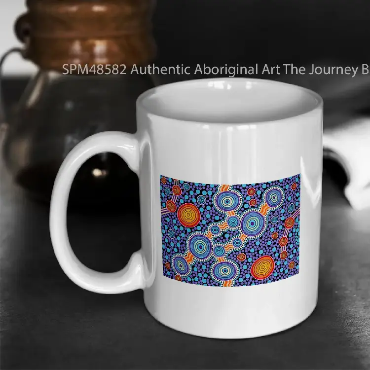 SPM48582 Authentic Aboriginal Art The Journey Blue Gelas Keramik Supermug