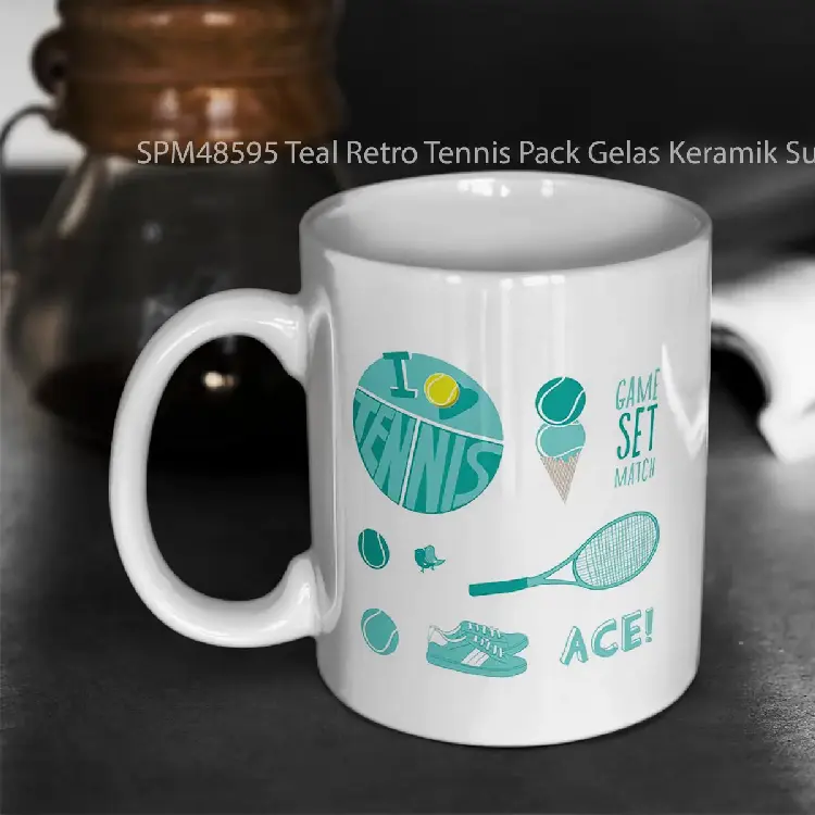 SPM48595 Teal Retro Tennis Pack Gelas Keramik Supermug