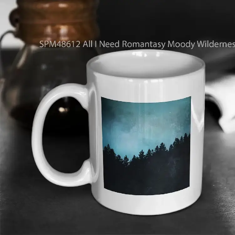 SPM48612 All I Need Romantasy Moody Wilderness Act Blue Dream Night Sky Stars Forest With Cascadia Trees Gelas Keramik Supermug