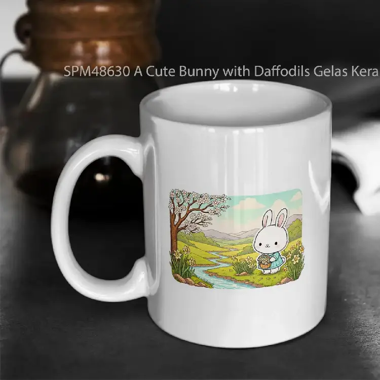 SPM48630 A Cute Bunny with Daffodils Gelas Keramik Supermug
