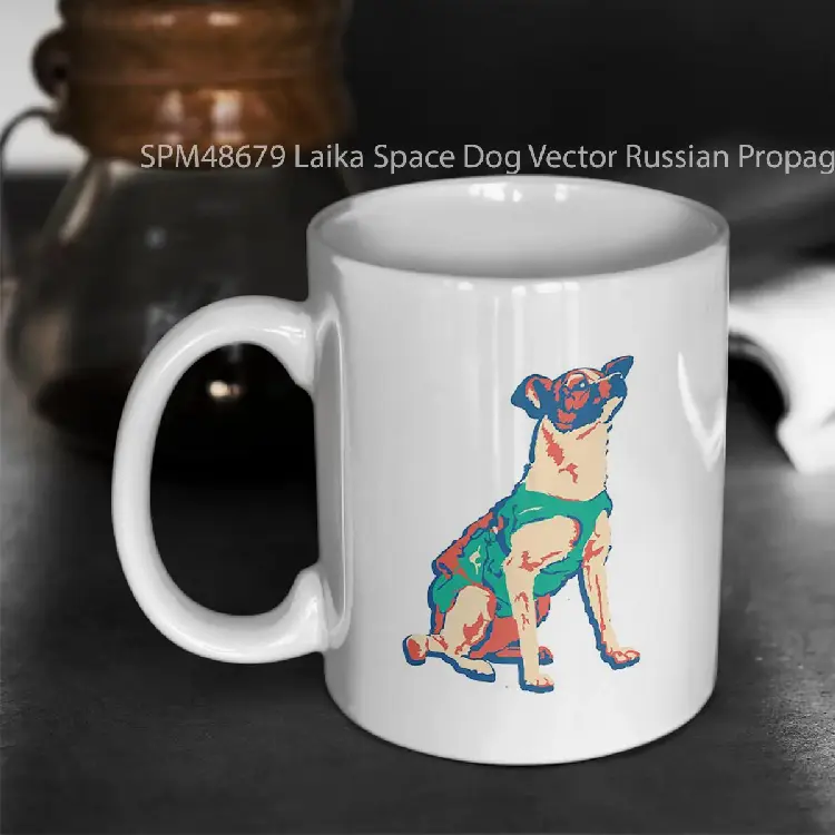 SPM48679 Laika Space Dog Vector Russian Propaganda Pup Retro Old Timey Vintage Gelas Keramik Supermug