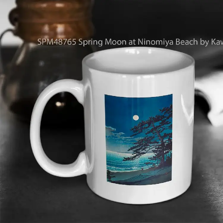 SPM48765 Spring Moon at Ninomiya Beach by Kawase Hasui Vintage Japanese Woodblock Print East Asian Cultural Art Gelas Keramik Supermug
