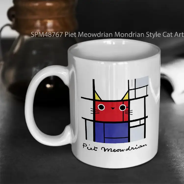 SPM48767 Piet Meowdrian Mondrian Style Cat Art by Angie Rozelaar Gelas Keramik Supermug