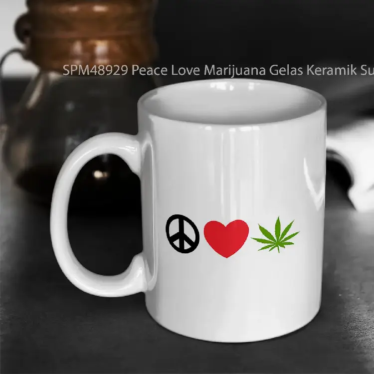 SPM48929 Peace Love Marijuana Gelas Keramik Supermug
