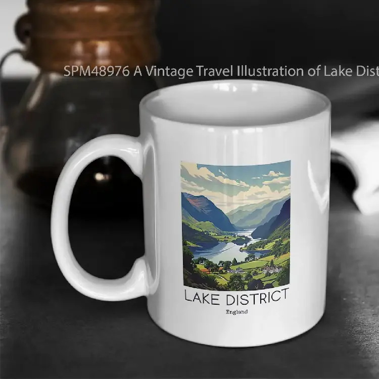 SPM48976 A Vintage Travel Illustration of Lake District England Gelas Keramik Supermug